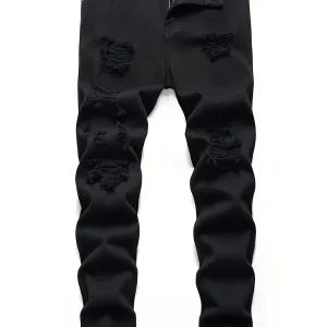 Men's slim fit perforated black denim pants